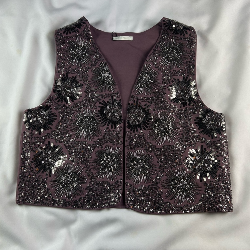 Zara Mauve Vest with Beaded Embellishments
